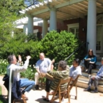 Lunch discussion outside at the Colonnade Club on U.Va. grounds