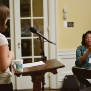 Presenter Jennifer M. McBride takes a question from Valerie Cooper