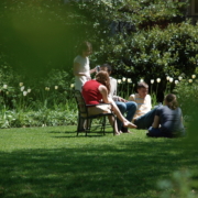 Discussion over lunch on U.Va grounds