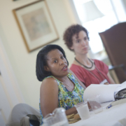 Valerie Cooper and Shea Tuttle in a writing workshop