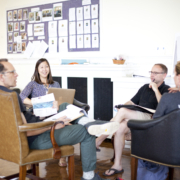Charles Marsh, Grace Yia-Hei Kao, Daniel Rhodes, and Rev. Becca Stevens consult